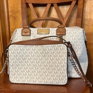 Michael Kors Cream and Brown Satchel Plus Crossbody